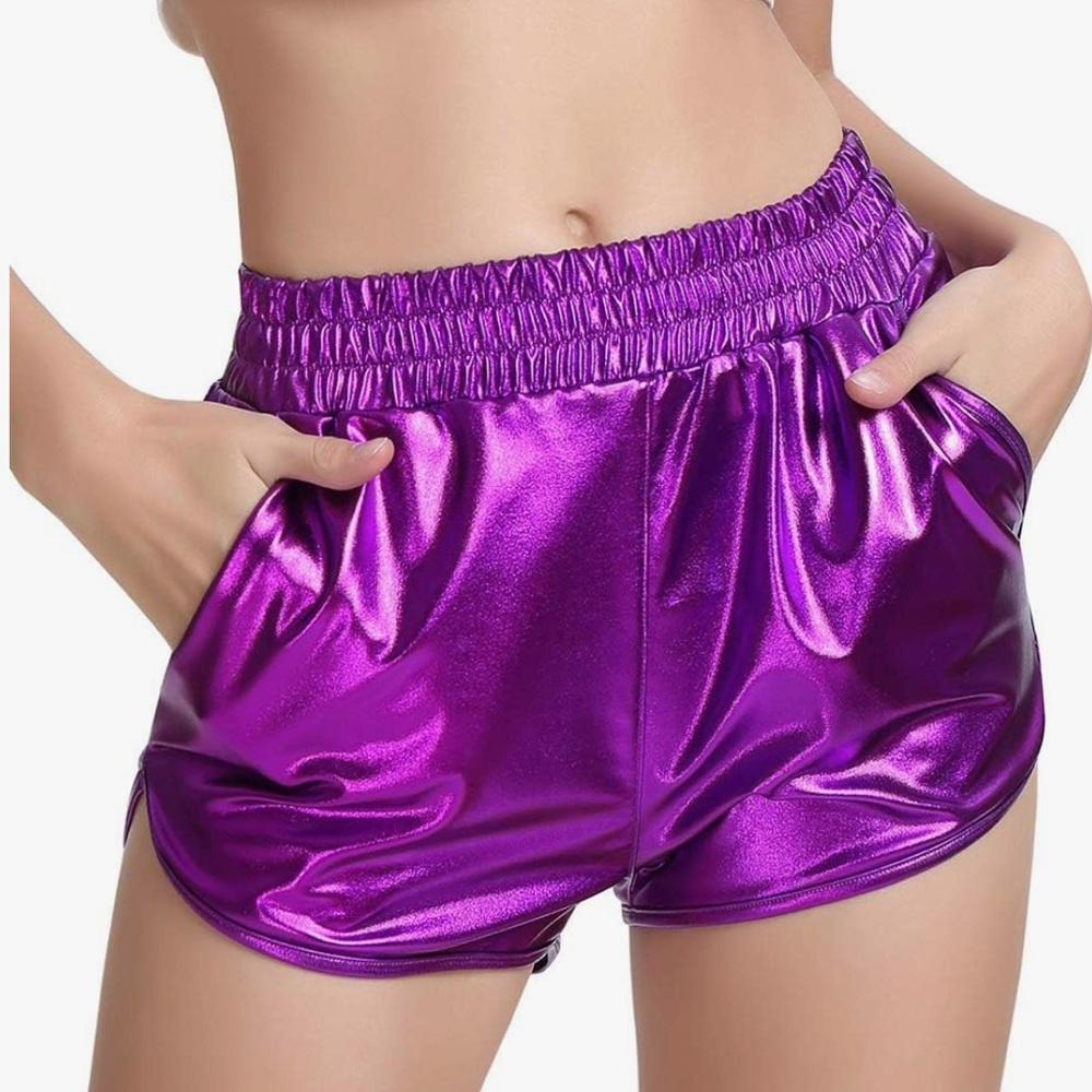 MAKARTHY Shiny Metallic Purple Athletic Shorts
